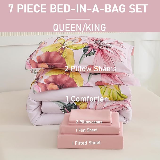 Yogeneg Queen Comforter Set 7 Piece Bed in a Bag, Elegant Floral Botanical - Image 6