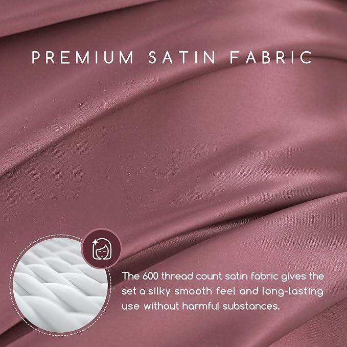 MR&HM Satin Bed Sheets, Full Size Sheets Set - Image 2
