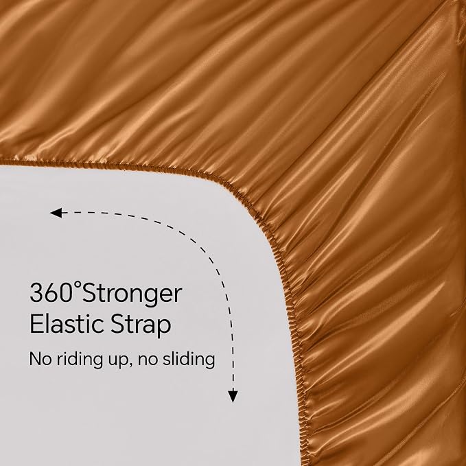 BEDELITE Satin Sheets Full Size Bed Set, Luxury Soft Burnt Orange Silky Sheets - Image 5
