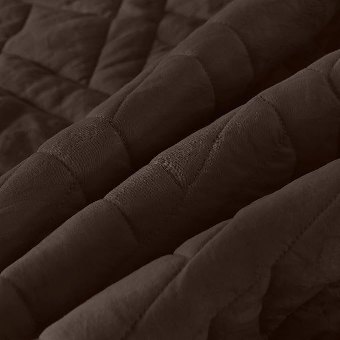 HORIMOTE HOME Quilt Set Twin Size Chocolate, Classic Geometric Diamond Stitched - Image 3
