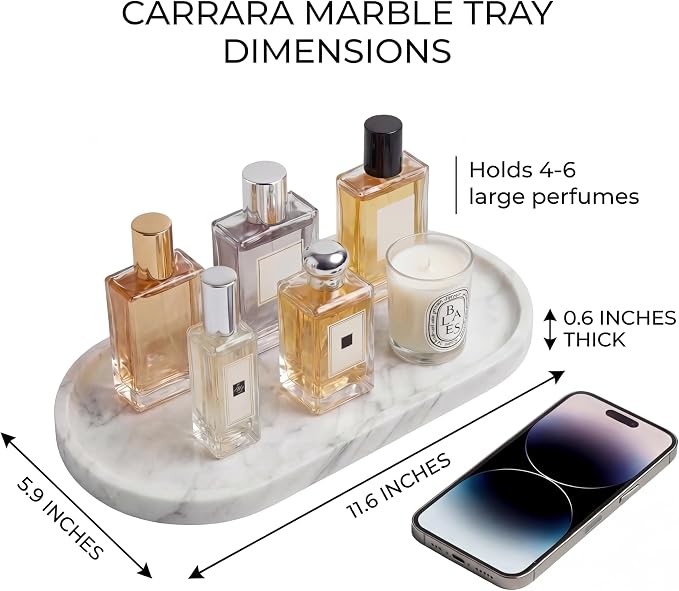 YKAJO Oval Real Marble Tray for Bathroom Kitchen Counter Stone Decorative - Image 3