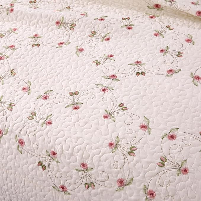 Quilt Set Floral Leaves 3D Embroidery Pattern 2 PCS Cotton Reversible Quilted - Image 3