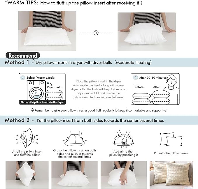 MIULEE 20x20 Inch Throw Pillow Insert Set of 4, Premium Pillow Stuffer Sham - Image 2