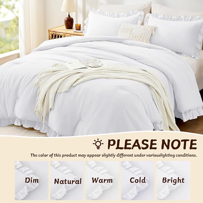 FUANNA Full Size Comforter Sets White, 3 Pieces Ruffle Full Size Bedding Sets - Image 6