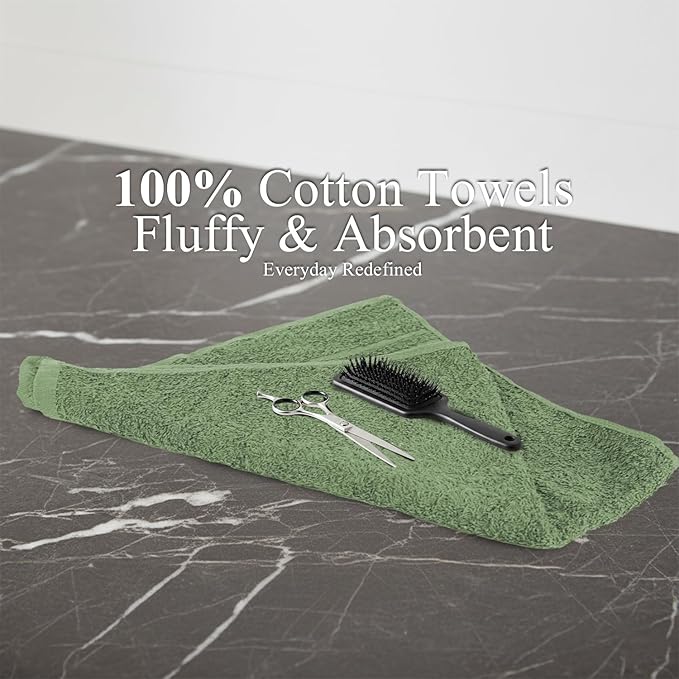 24 Pack Green Hand Towel 100% Cotton Spa Towel – 16x26 inches Highly Absorbable - Image 3