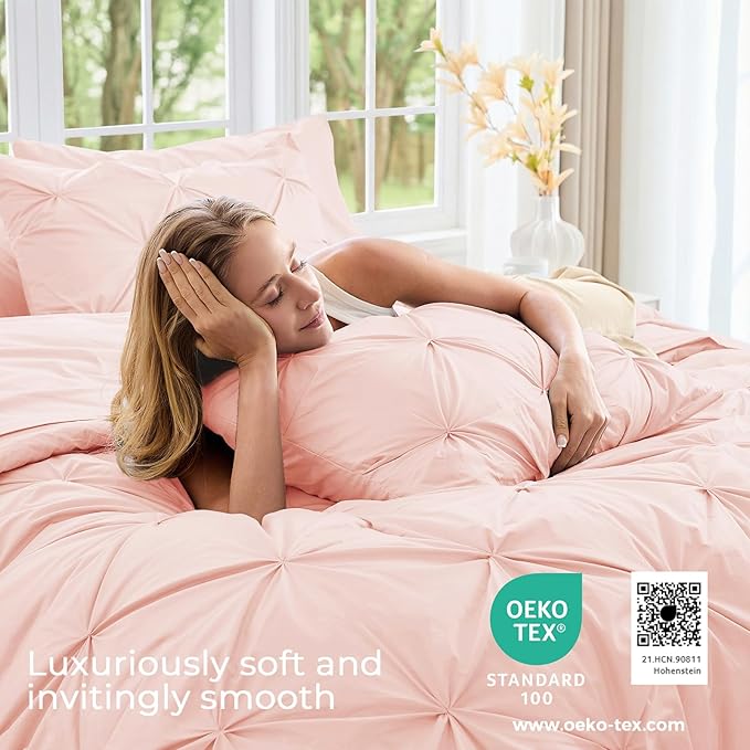 Sasttie Queen Comforter Set, 7-Piece Bed in a Bag, Pintuck Bedding Sets - Image 3