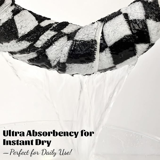Jacquotha Black and White Checkered Cotton Bath Towels Set of 2 - Image 5