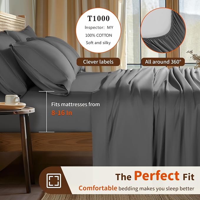 LBRO2M 1000 Thread Count 100% Egyptian Cotton Sheets Set 6 Piece Sets - Image 3