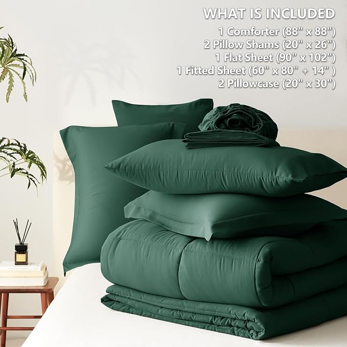 CozyLux Queen Comforter Set Emerald Green - Image 7