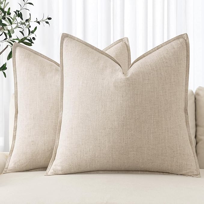 MIULEE Decorative Linen Pillow Covers 16x16 Inch Natural Beige Boho Farmhouse by MIULEE