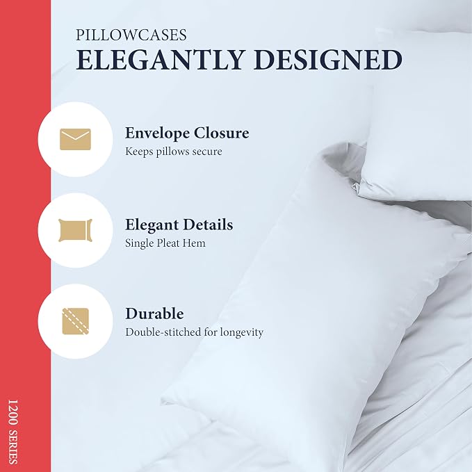 100% Egyptian Cotton Queen Pillow Cases Set of 2 - Image 4