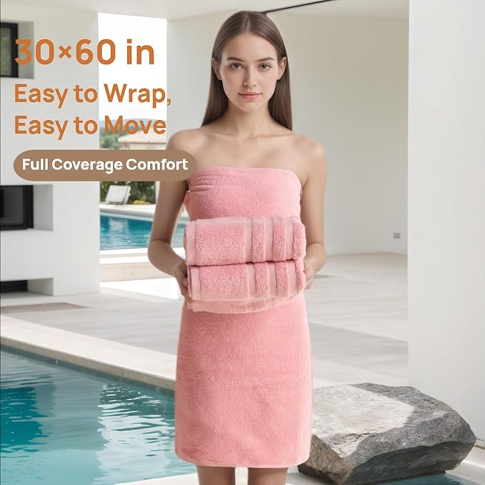 Bath Towels 2 Pack, 30 x 60 Inches, Large 100% Cotton Towels, Comfortable - Image 5