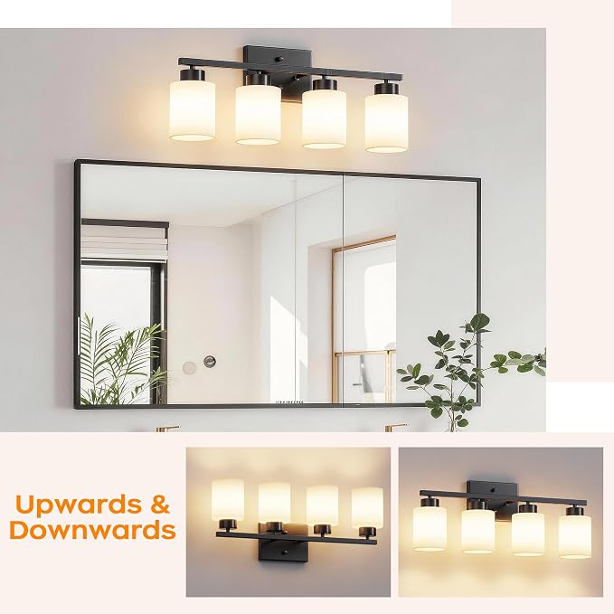 PARTPHONER 4-Light Matte Black Bathroom Light Fixtures, Modern Vanity Light - Image 4