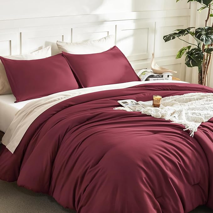 Litanika Burgundy Red Comforter Set Queen Size, 3 Pieces Lightweight Solid - Image 5