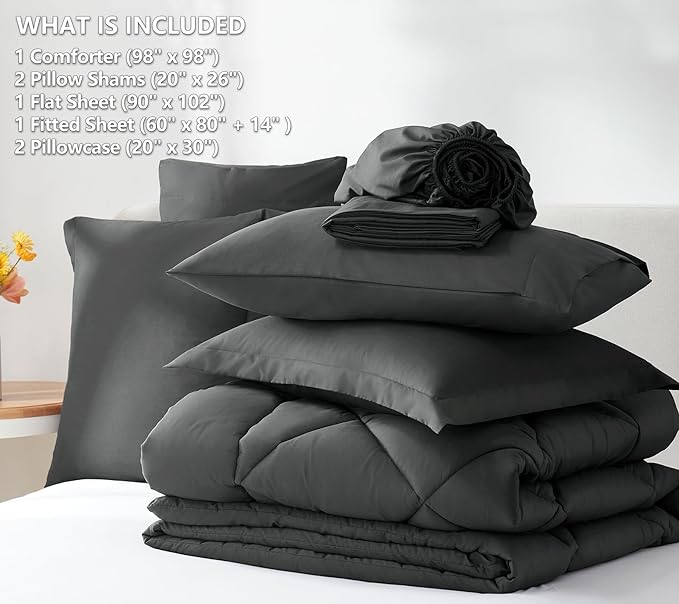 CozyLux Oversized Queen Comforter Set Dark Grey, 7 Pieces Bed in a Bag - Image 6