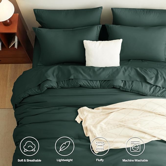 CozyLux Full Size Comforter Sets Forest Green, 7 Pieces Bed in a Bag Full - Image 2