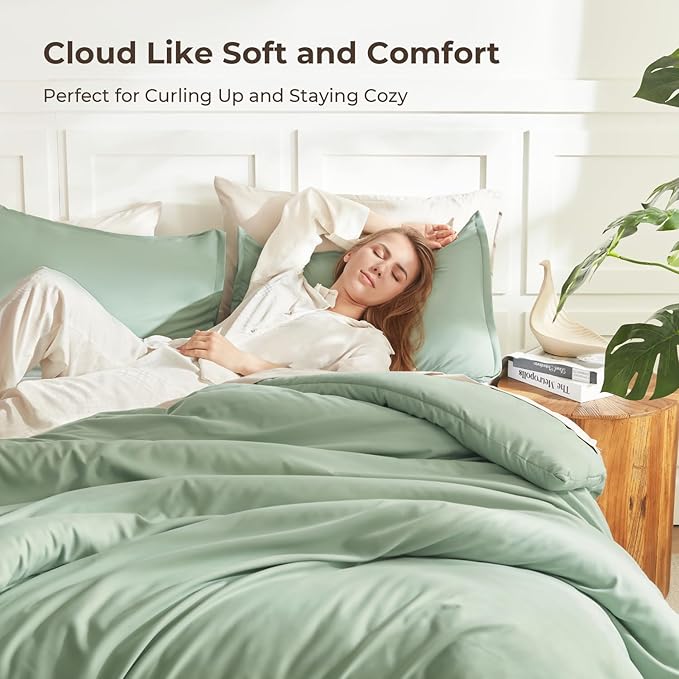 Litanika Oversized King Comforter Set 120x120, 3 Pieces Sage Green Super King - Image 2
