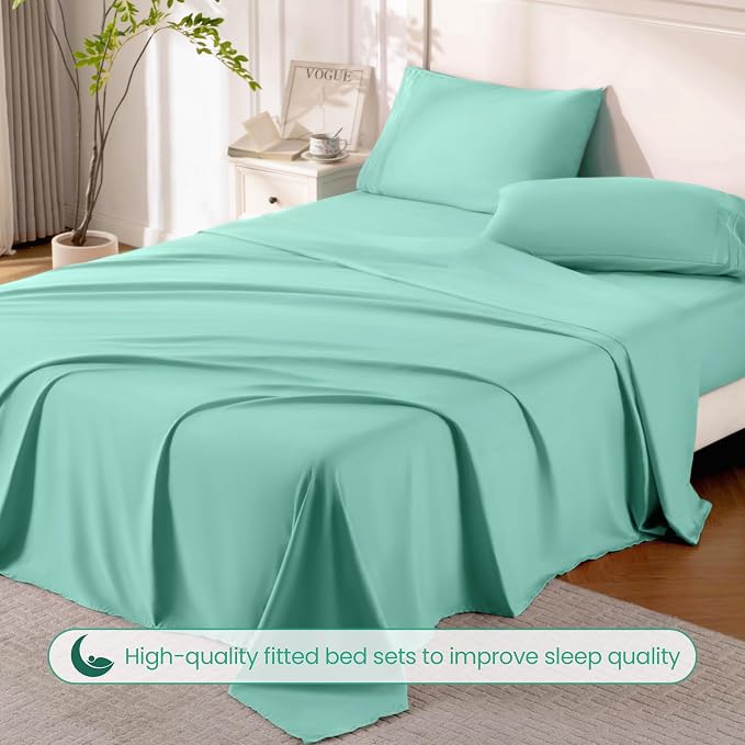 ROSE&RISY Light Green Queen Sheet Set, 4 Pieces Soft Bedding Sheet Set - Image 5