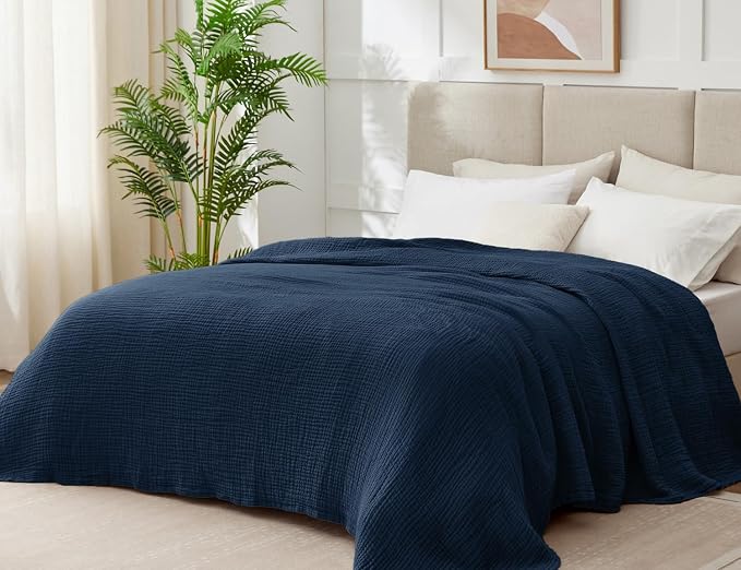 100% Cotton Muslin Blanket Queen 90" x 90", 6 Layers Breathable and Lightweight - Image 2