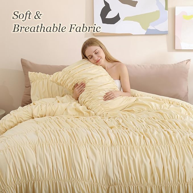 weigelia Cinched Comforter Set Queen – Soft Ruched Bedding Set, Apartment & - Image 3