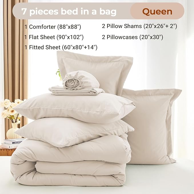 MUXHOMO 7 Pieces Queen Comforter Set, Soft Bed in a Bag Queen Size, All Season - Image 4