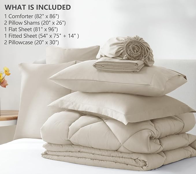 CozyLux Full Size Comforter Sets Oatmeal - Image 6