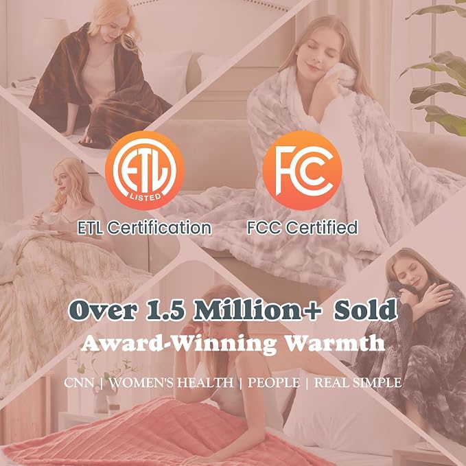 SNUGSUN Heated Throw Blanket Faux Fur & Sherpa, Safe Electric Blanket ETL & FCC - Image 5