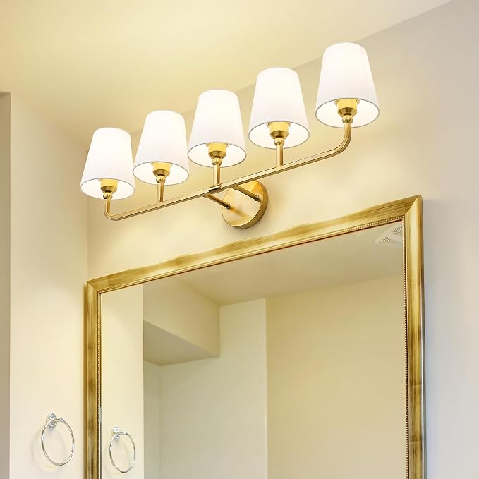 Bathroom Light Fixtures, 5 Light Brushed Gold Vanity Lights - Image 8