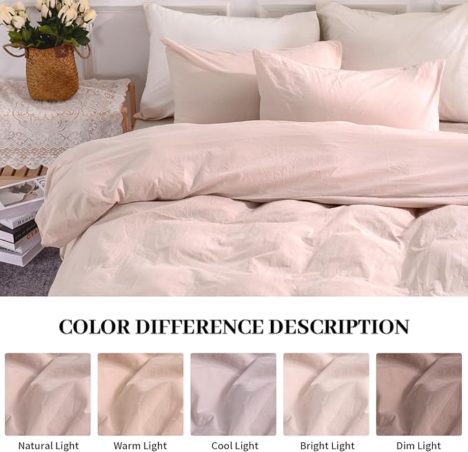 NEXHOME PRO Duvet Cover Set 100% Washed Cotton Full Size Linen Feel Textured - Image 3