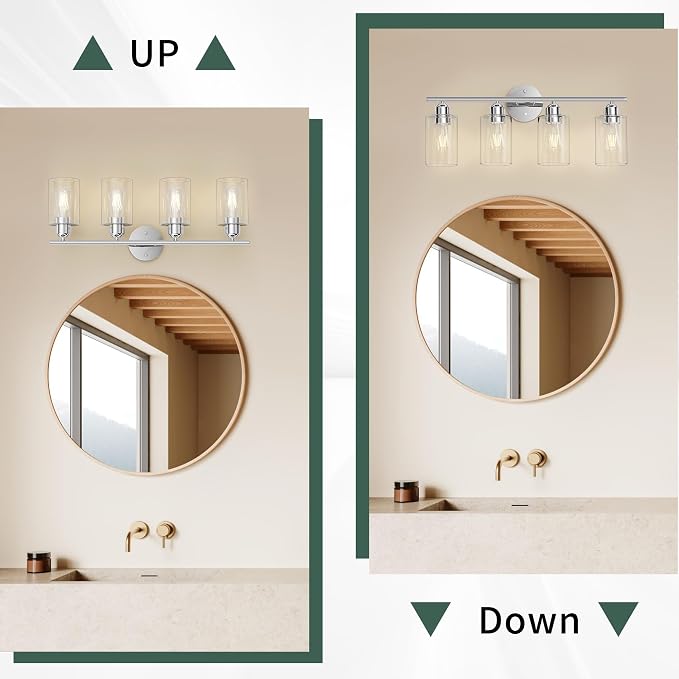Espird Bathroom Vanity Light Fixtures Polished Chrome, 4 Lights Rustic - Image 4