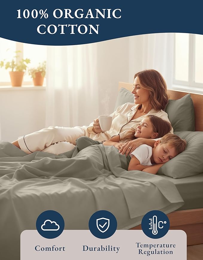 LANE LINEN 100% Organic Cotton Sheets Twin Size, Soft & Comfy Mercerized Fully - Image 6