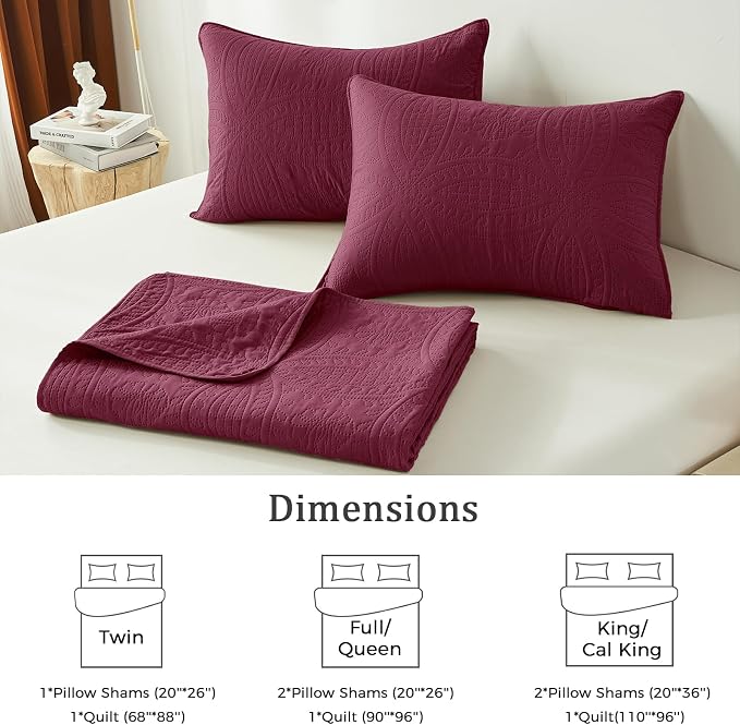 akkialla Burgundy Twin Quilt Set, Ultrasonic Lightweight Bedspread Coverlet - Image 6