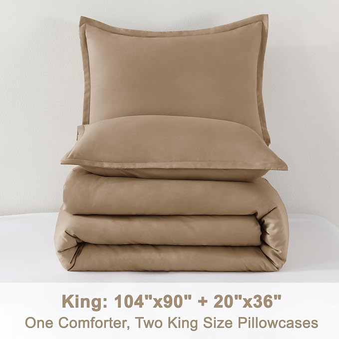 Litanika Taupe Comforter Set King Size, 3 Pieces Solid Bedding Comforter Set - Image 9