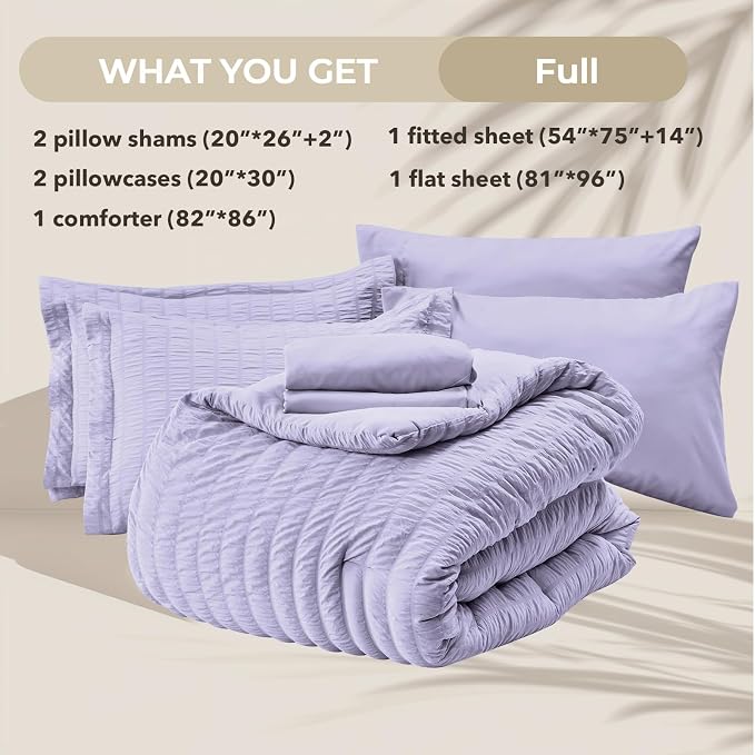 HYMOKEGE Light Purple Full Size Comforter Sets Seersucker 7 Pieces, All Season - Image 6