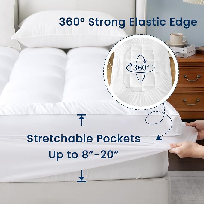 YUGYVOB Mattress Pad Extra Thick, and Breathable Twin Mattress Topper 8-21" - Image 7