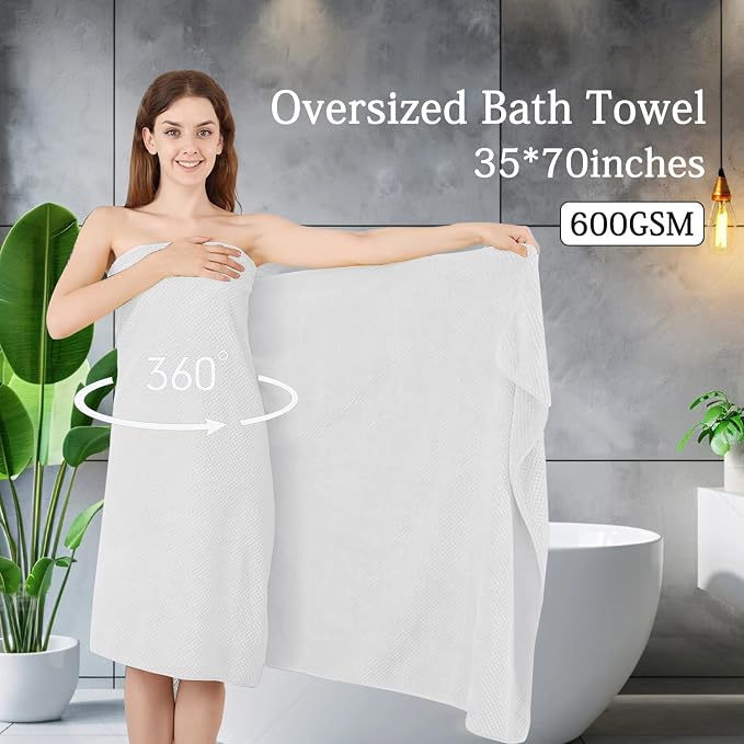 8-Piece White Bath Towels Set, 2 Oversized Large Bath Towels Sheet, 2 Hand - Image 2