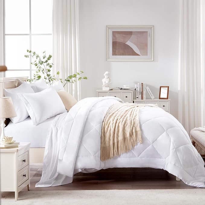 Love's cabin King Size Comforter Set White, 7 Pieces King Bed in a Bag - Image 3