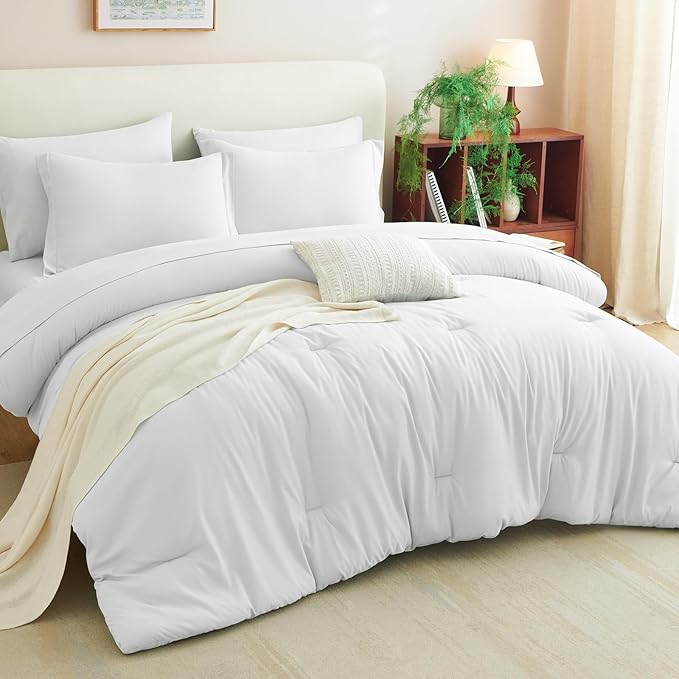 CozyLux Queen Comforter Set White, 7 Pieces Bed in a Bag Queen Comforter Set - Image 3