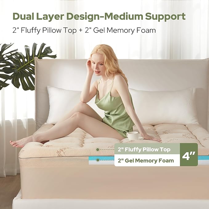 BEDLORE 4 Inch Memory Foam Mattress Topper King, 2-in-1 Dual Layer Design - Image 2