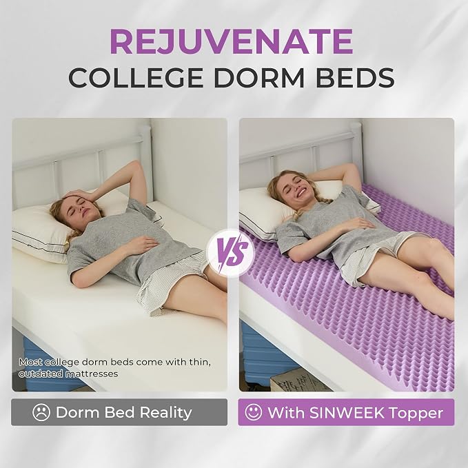 SINWEEK 3 Inch Egg Crate Memory Foam Mattress Topper Twin XL, Twin Extra Long - Image 2