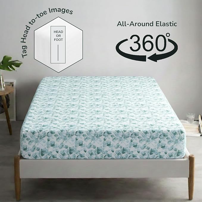 Feather & Stitch 1 Piece Fitted Sheet Full Size, 100% Cotton Damask Sateen - Image 4