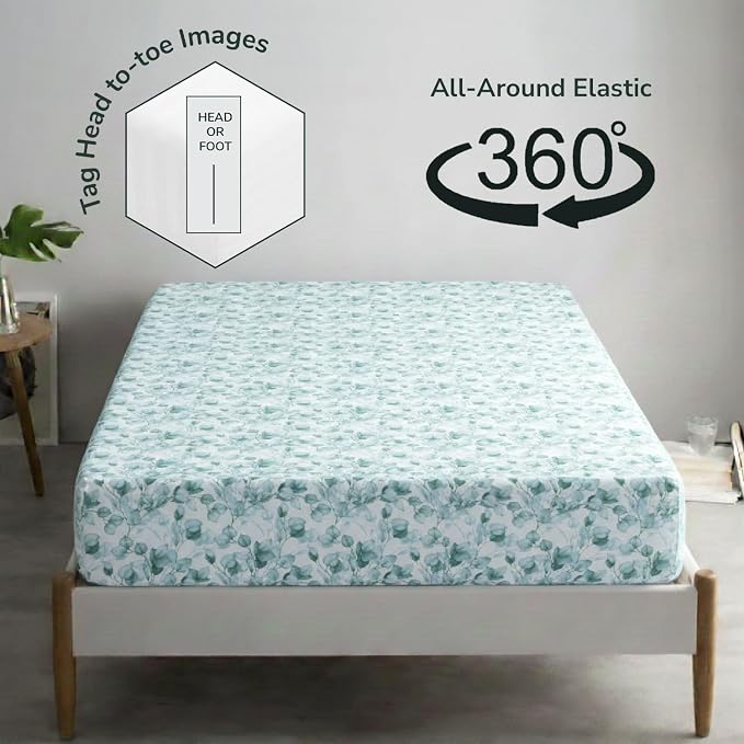 Feather & Stitch 1 Piece Fitted Sheet Queen Size, 100% Cotton Damask Sateen - Image 4