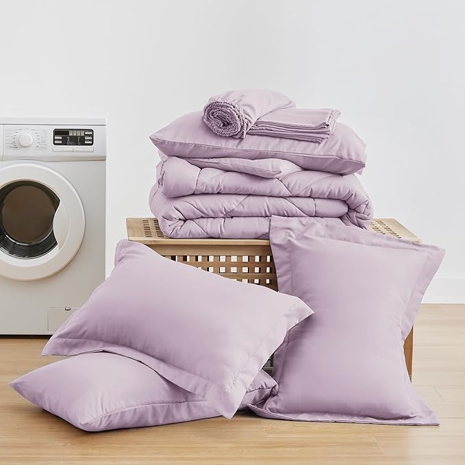 Love's cabin Full Comforter Set Light Purple, 7 Pieces Full Bed in a Bag - Image 6