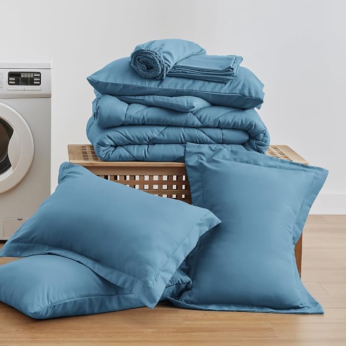 Love's cabin King Size Comforter Set Misty Blue, 7 Pieces King Bed in a Bag - Image 6