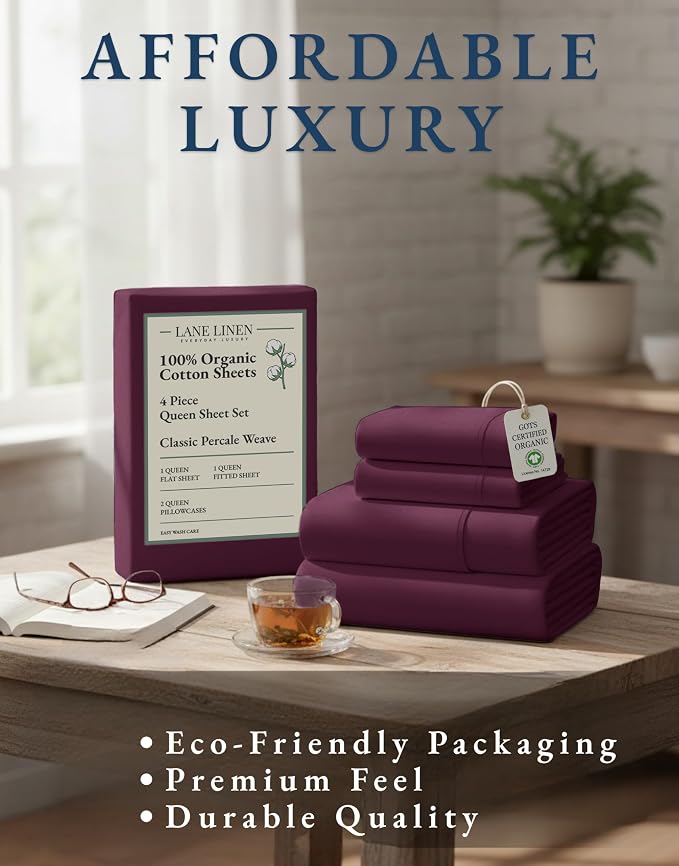 LANE LINEN 100% Organic Cotton Sheets Queen Size, Classic Percale Weave Fully - Image 7