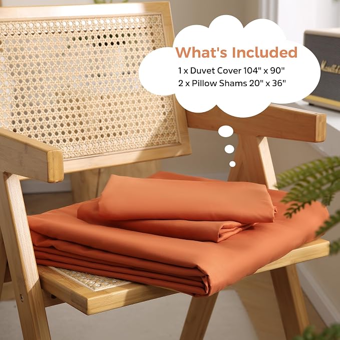 JSD Burnt Orange Duvet Cover Set King Size, 3 Piece Duvet Cover - Image 2