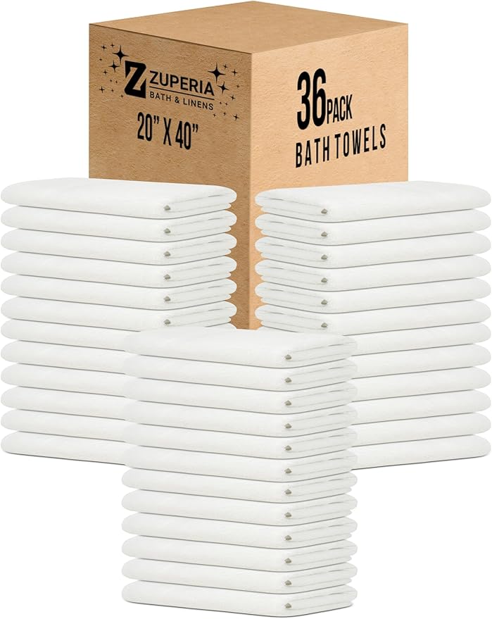 ZUPERIA White Bath Towels Bulk 36 Pack by Zuperia