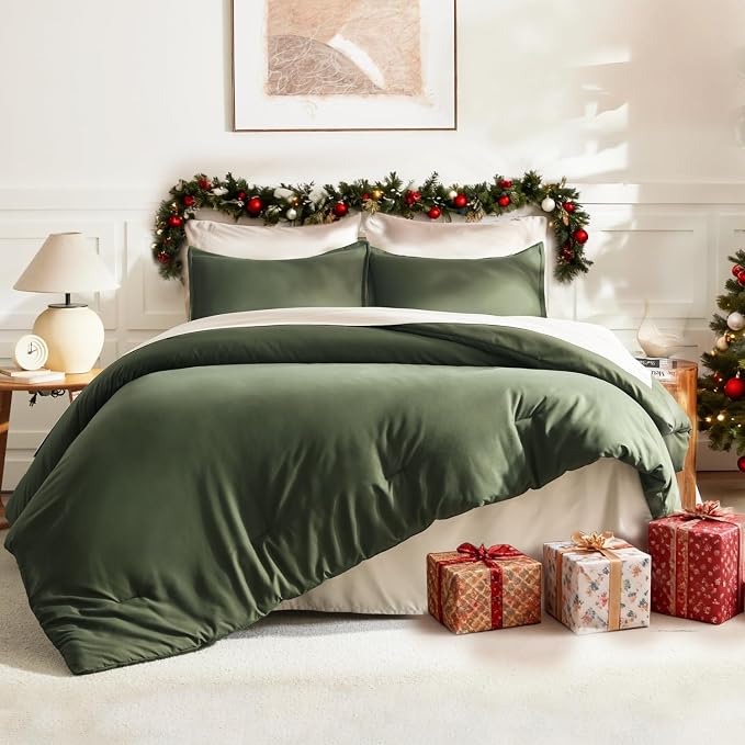 Litanika Dark Olive Green Twin/Twin XL Comforter Set, 2 Pieces Solid Bedding - Image 6
