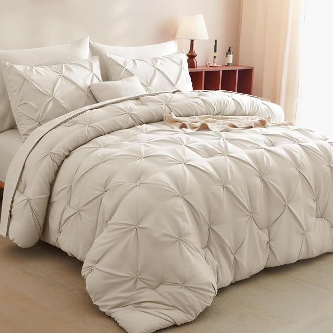 CozyLux King Size Comforter Set Beige, 7 Pieces Bed in A Bag Beige Comforter by CozyLux