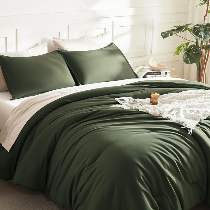 Litanika Oversized King Comforter 128x120, 3 Pieces Olive Green Lightweight - Image 5